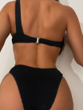 Two Pieces Black One Shoulder Strap Sexy Low Back Swimsuit bikini
