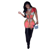 Women's Summer 3D Printing Short Sleeve Skirt Zipper Two-piece Fashion Digital Printing Suit