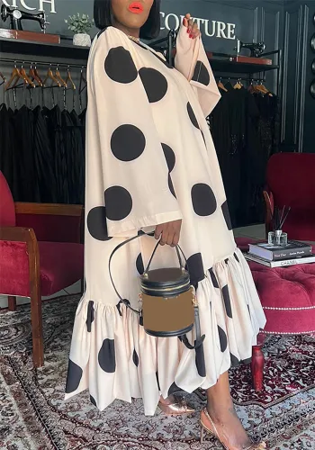 Ladies Loose Swing Polka Dot Print Dress