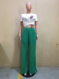 Spring Solid Pleated Wide-Leg Pants