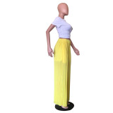Spring Solid Pleated Wide-Leg Pants