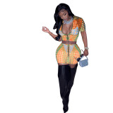 Women's Summer 3D Printing Short Sleeve Skirt Zipper Two-piece Fashion Digital Printing Suit