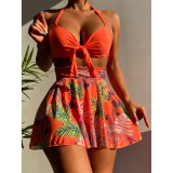 Impreso playa sexy bikini mujer traje de baño tres piezas