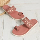 Plus Size Slippers Women's Summer Mesh Round Toe Slip-On Outdoor Wear Casual Flat Sandals