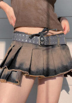 Falda de mezclilla vintage con cordones de cintura alta de American Street Falda plisada irregular de una pieza Minifalda sexy