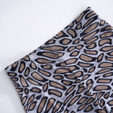 Pantalones informales ajustados transparentes con estampado de leopardo y malla para primavera y verano para mujer