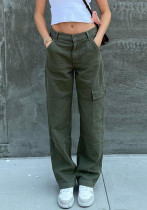 Herbst Damen Street Retro Style Pocket Loose Denim Pants