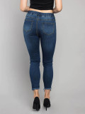 Women's Elastic Waist Ripped Denim Pants Women's Mid Rise Tie Slim Fit Stretch Tight Jeans