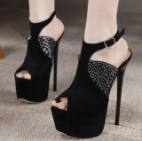 Women's Platform Peep-Toe High Heel Suede Rhinestone Sandals