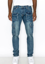 Side Pocket Elastic Denim Jeans Men'S Cargo Pants