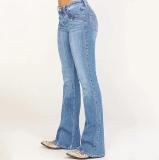 Women's Denim Pants Slim Fit Embroidered Wash Bell Bottom Pants Women's Pants Long Jeans