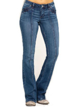 Damen-Denimhose, schmale Passform, bestickte Waschung, Bell-Bottom-Hose, Damenhose, lange Jeans