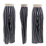 Women's Striped Print Loose Wide Leg Pants Straight High Waist Slim Fit Casual Pants