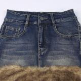Fluffy Edge Wash Denim Retro Blue Stretch Falda Mujer Estilo Bodycon Minifalda