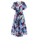Women summer v-neck short-sleeved floral dress
