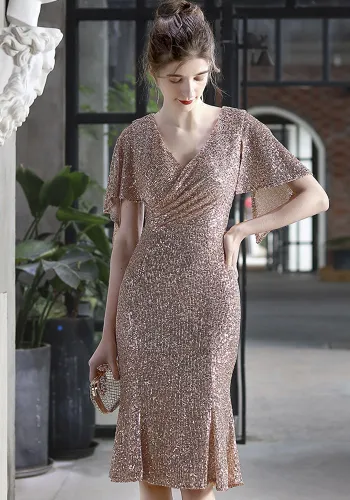Women Formal Party Evening Gown with Iridescent Sequins