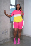 Women Color Block Short Sleeve Top and Shorts Sport Two-Piece Set