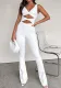 Women Solid Color Slim Cut Out Knot Bell Bottom Jumpsuit