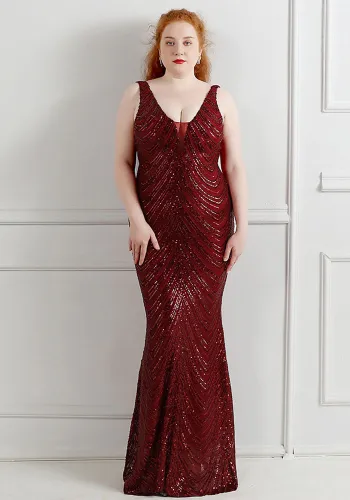Plus Size Women Sequined Formal Party Maxi Mermaid Dress