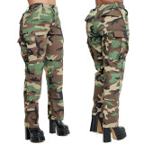 Women Casual Camouflage Print High Waist Straight Leg Pants