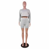 Customize Women Round Neck Long Sleeve Top and Shorts Two-Piece Set