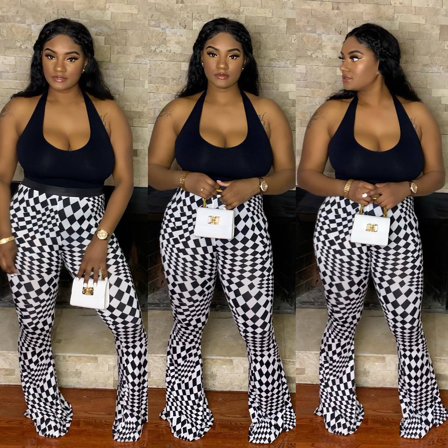 Plus Size Women Casual Geometric Print Bell Bottom Pants - The Little  Connection