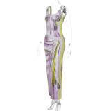Vestido sexy de espalda baja con estampado de moda de verano para mujer