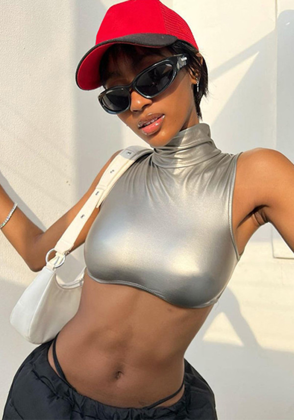 Top corto sin tirantes sin mangas ajustado a la moda de verano para mujer