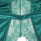 Conjunto de lencería sexy con liga con aros transparentes de encaje de talla grande