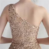 Velvet Sequin Magic Multi-Color One Shoulder Party Wedding Dinner Mermaid Long Evening Gown