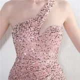 Velvet Sequin Magic Multi-Color One Shoulder Party Wedding Dinner Mermaid Long Evening Gown