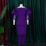 Vestido de talla grande con hombros descubiertos y patchwork de encaje elegante a la moda para mujer