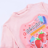 Camiseta básica de manga corta con estampado rosa y cuello redondo, tops cortos de moda de verano para mujer