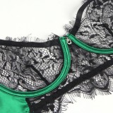 Plus Size Sexy Lingerie Green Hollow Lace Patchwork Sexy Bra Garter Set