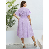 Vestido de talla grande suelto morado con cuello en V de verano para mujer