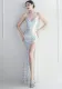 Sequined Strap Slit Bodycon Sexy Long Evening Dress