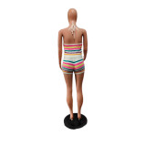 Sommer Damen Pullover Fashion Print Low Back Neckholder Top Bodycon eng anliegende Hosen Set