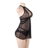 plus Plus Size sexy pajamas lace Halter Neck nightdress See-Through sexy lingerie