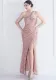 Velvet Sequin Magic Multi-Color One Shoulder Party Wedding Dinner Mermaid Long Evening Gown