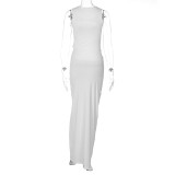 Vestido largo hueco sexy de primavera y verano para mujer Vestido delgado de color sólido