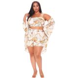 Women's Plus Size Loose Summer Sexy Fashion Casual Three-Piece shorts set