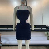 Spring Summer Strapless Knitting Tight Fitting Hollow Low Back Sexy Wrap Dress
