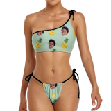 women's sexy two piece customizable swimsuits with face custom printed one shoulder two piece bikini set