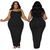 Summer Solid Sexy straps long Plus Size Dress