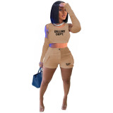 Women's Solid Sun Protection Sleeves Pocket Cargo Pant Crop Tank Top Casual Three-Piece set