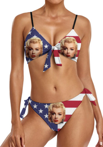 女性の注文の表面の水着の注文のアメリカの旗のプリントのセクシーなツーピースのビキニ