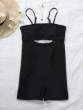 Black Patchwork Mesh One Piece Cutout Sexy Swimsuit