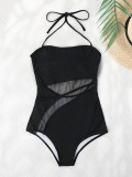 Mesh patchwork Low Back Sexy High Waist One-Piece Swimsuit