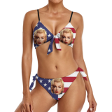 women's custom face swimsuits custom American Flag print sexy two piece bikini