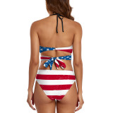 USA flag print two piece custom swimsuits with face women's sexy Personalized customizable swimwear